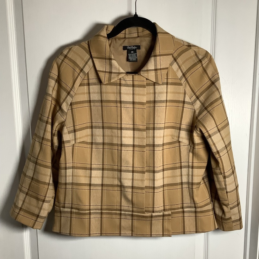 Bob Mackie Studio Tan Plaid Cropped Jacket